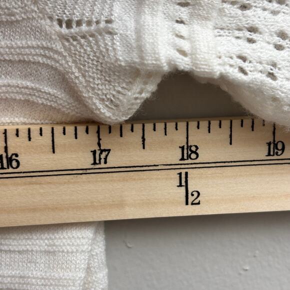 Loft Cream/White Ruffle Puff Sleeve Sweater Open Knit Tee Women's Size Medium - Picture 7 of 8